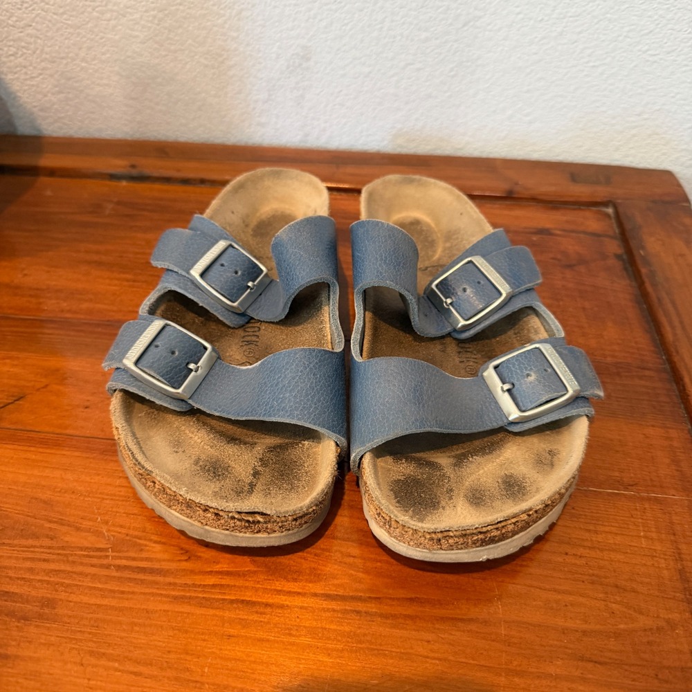 Birkenstock Arizona Blue Leather Two Strap Slide Sandals EU 36 US Womens 5-5.5